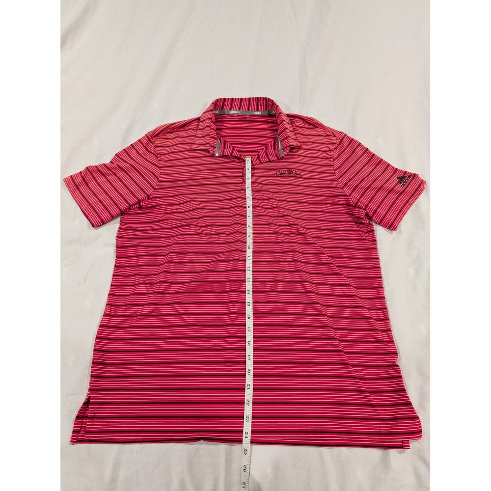 Adidas Mens Large Red Black Striped Golf‎ Polo Shirt Cobble Creek Short Sleeve - Picture 6 of 8